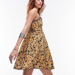 Topshop Yellow and Black Floral Strappy Mini Dress